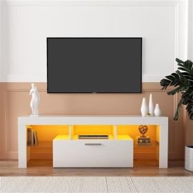 FashionTVstandTVcabinet,EntertainmentCenter,TVstationTV console,media console,with LEDlight belt,light belt remote control,toughenedglassshelf,metal h (Color: as picture)