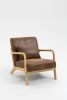 Mid Century Modern Accent Chair with Wood Frame, Upholstered Living Room Chairs with Waist Cushion, Reading Armchair for Bedroom Sunroom